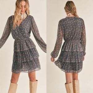 NWT Sadie & Sage Starry Visions Tiered Long Sleeve Mini Dress Medium NYE Country